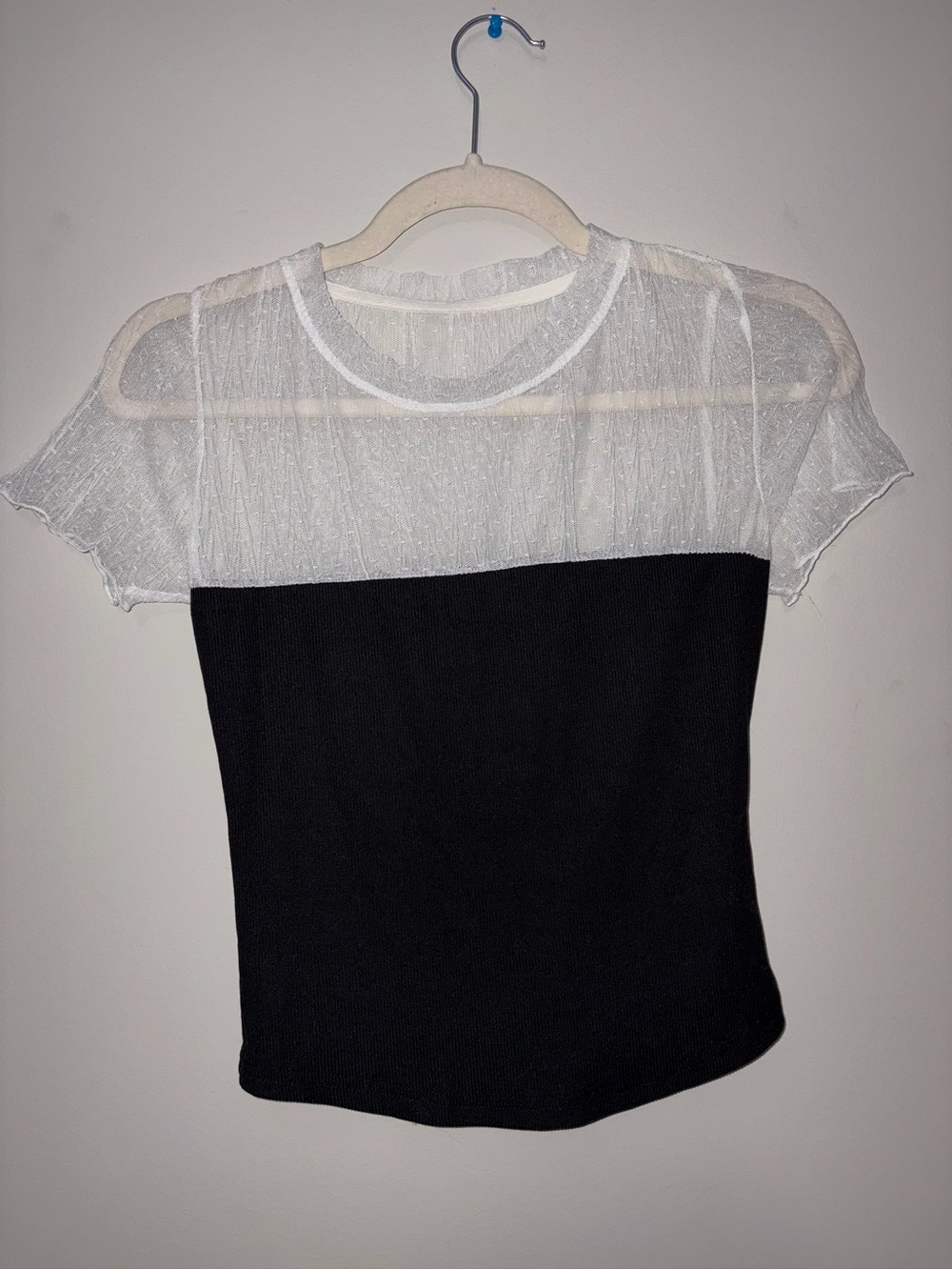 Two-Tone White Sheer Yoke & Black Bodice Women’s Blouse